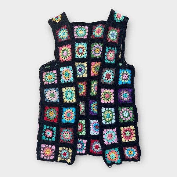 Handmade Granny Square Crochet Cardigan Vest Boho Hippie Retro 70s Women's XXL - Picture 1 of 11